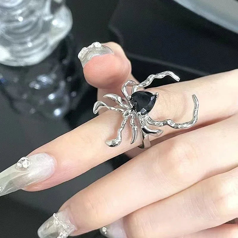 3 Stile Galvanik Schwarzes Herz Spinnennetz Öffnung Fingerringe Unregelmäßige Y2K Vintage Ringe Punk Gothic Schmuck Party Geschenke