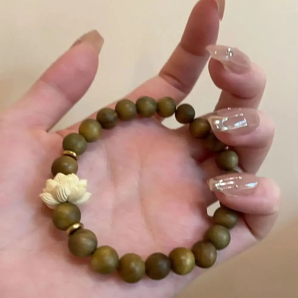 Mode Lotus Sandelholz Armreif Holz Perlen Strang Armbänder Grün Natürliche Sandelholz Armband Elastische Handgewebte Schmuck Geschenke