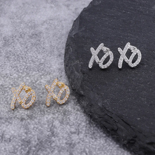 Hochwertiges Hip Hop Zirkonia Xo Buchstaben Anhänger Ohrringe Halskette Set für Männer und Frauen Modetrend Schmuck