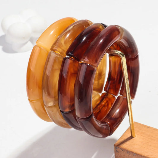 Mode Acryl 4 Teile/satz Harz Bernstein Bambus Perle Elastische Armband Armreifen Rohr Perlen Handmake 2024 Trendy Designer Armband Set