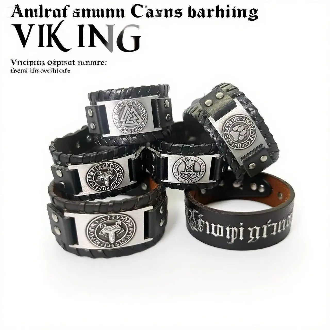 HNSP Viking Rune Schmuck Zubehör Wickelarmband aus Leder für Herren, verstellbare Größe
