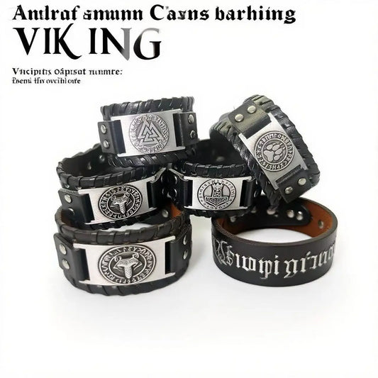 HNSP Viking Rune Schmuck Zubehör Wickelarmband aus Leder für Herren, verstellbare Größe