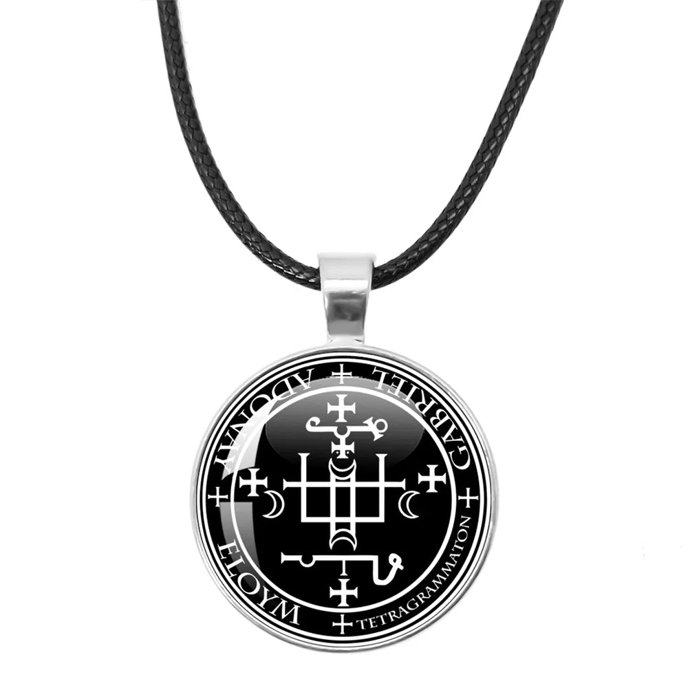 Siegel der sieben Erzengel Medaille Leder Seil Halskette Michael Raziel Uriel Gabriel Anhänger Rune Halskette Schutz Amulett Geschenke