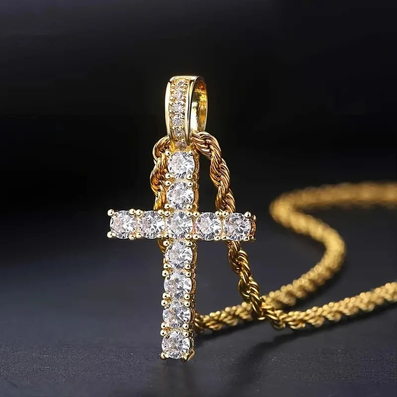 Huitan 60 cm lange Halskette mit gedrehter Kette für Damen/Herren, modische Luxus-Kubikzirkonia-Kreuz-Anhänger-Halskette, Geschenk, Liebesaccessoires