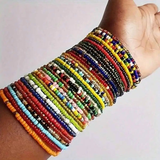 17 Stück/Set zufällige böhmische Urlaub bunte Perlen gestapelte Armbänder-handgefertigter Glasperlen-Schmuck für Männer und Frauen