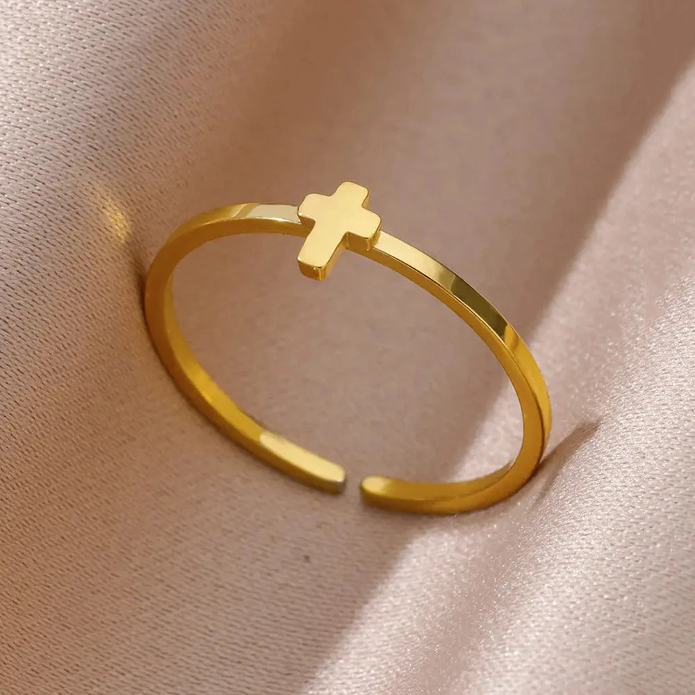 Edelstahl Ringe Für Frauen Männer Gold Farbe Hohl Weit Offenen Ring Weiblich Männlich Mode Hochzeit Party Finger Schmuck Geschenk 2024