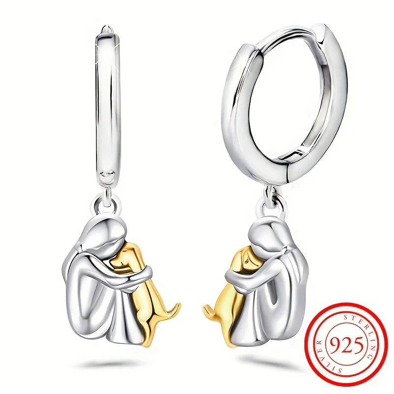 S925 silberne hypo allergene Creolen mit süßem Hunde anhänger-zartes weibliches Geschenk