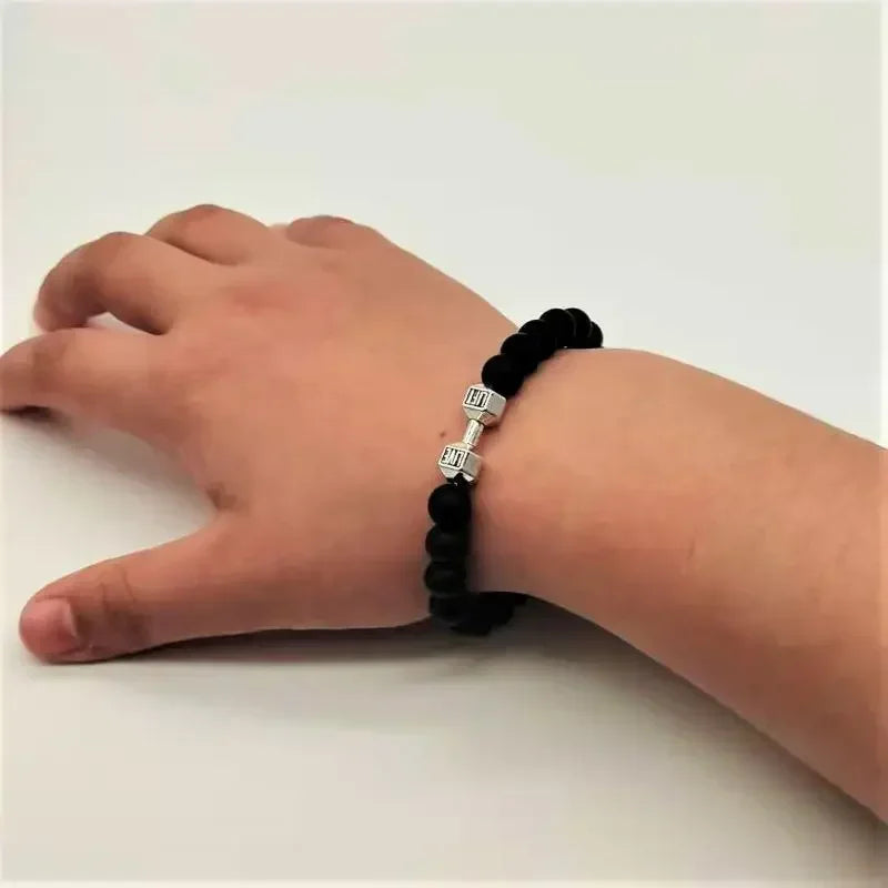 Lava Armband Schwarz Vulkanstein schwarz Matte Hantel Perlen Armbänder Für Frauen Männer Fitness Langhantel Schmuck Herren Armbänder