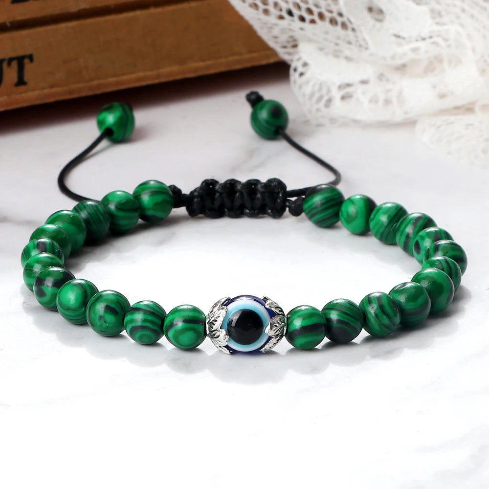 Mode Trendy Männer Türkische Bösen blick Armbänder 6mm Natürliche Tigerauge Vulkangestein Armbänder Frauen Geflochtene Amulett Schmuck Geschenke