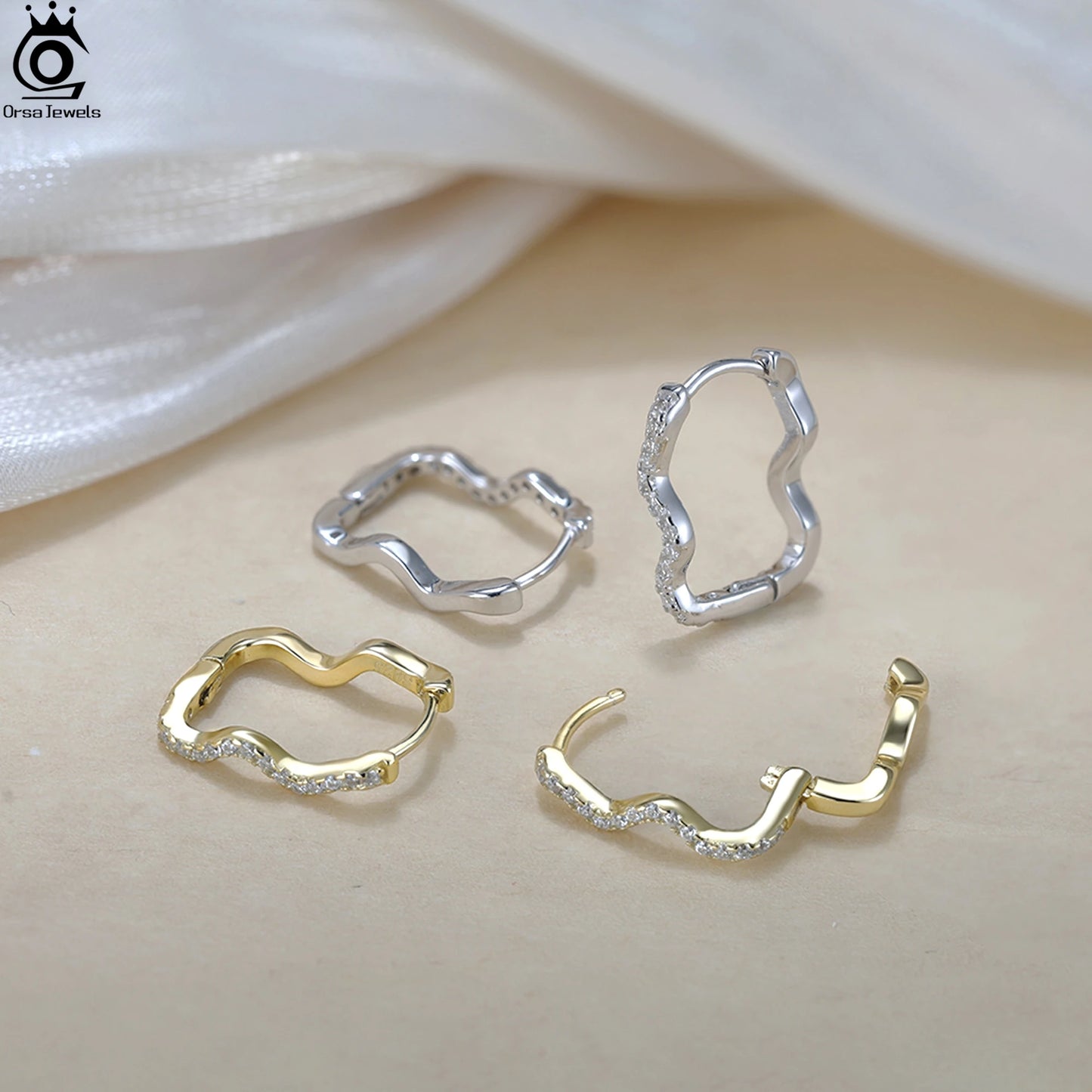 ORSA JEWELS Creolen aus 925er-Sterlingsilber mit funkelnder AAAA-Zirkonia-Dekoration, Pavé-Fassung, Design, Minimalismus, Geschenk APE135