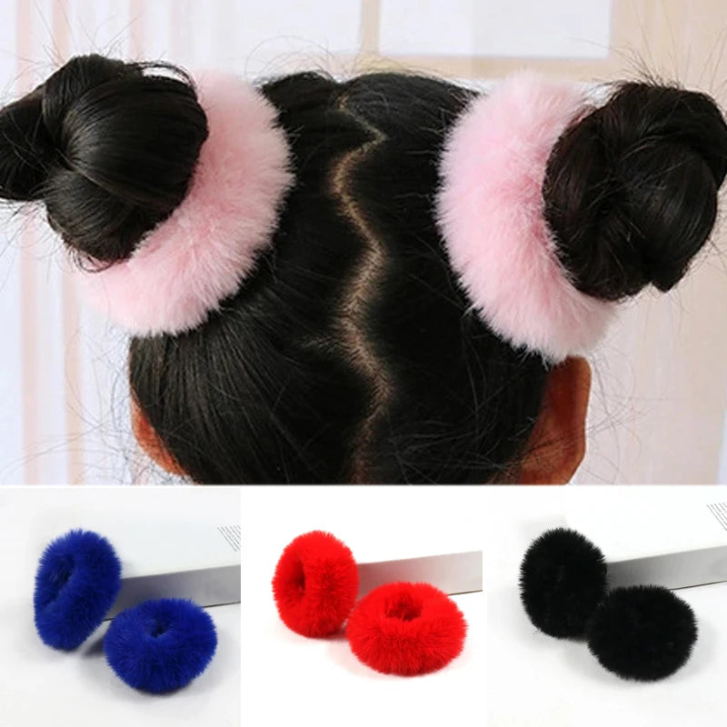 2 Stück Baby Mädchen Plüsch elastische Haar bänder kleine Gummiband Haar ringe für Kinder pelzige Haar gummis Haar gummis Haarschmuck