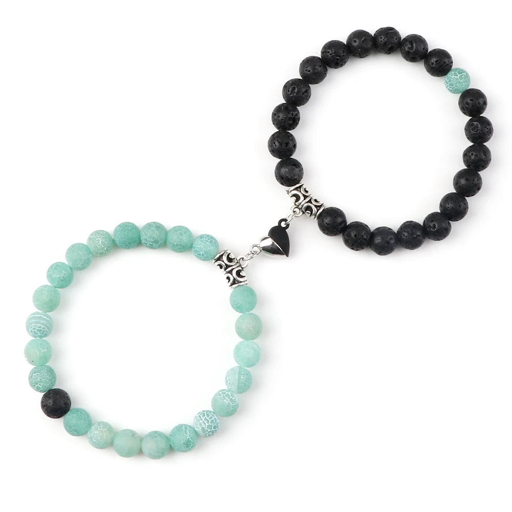 Heißer Paar Yin Yang Armband Set Männer 8mm Naturstein Herz form Magnet Liebe Armband für Frauen Freundschaft Mode schmuck Geschenk