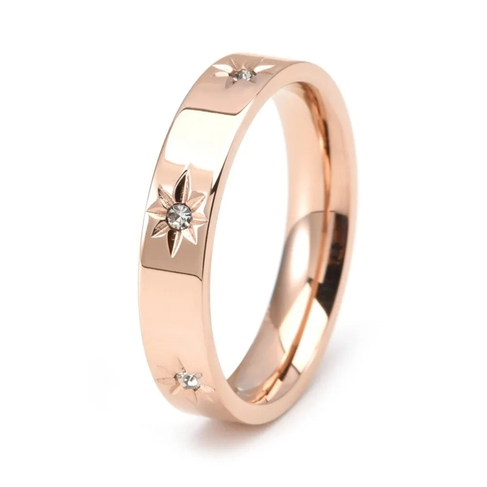 Kolmnsta Neue 4mm Sonnenblume Titan Stahl Ring Für Frauen Vergoldet Kubikzircon, Verlobung, Hochzeit Ringe Paar Schmuck geschenke