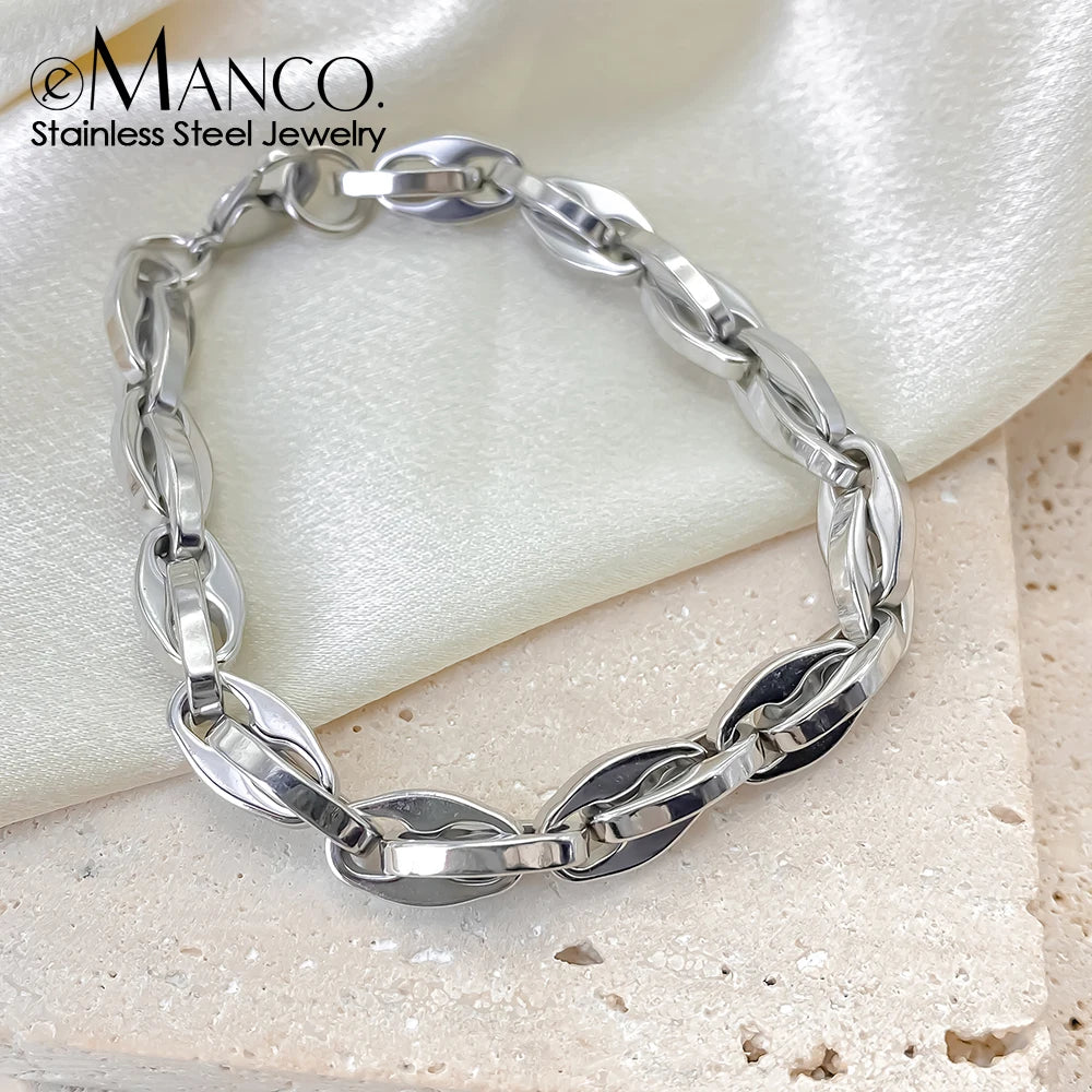 eManco Herren Retro Lippenkette Armband Wasserdicht Edelstahl Link Armreif Rock Punk Schmuck Factory Outlet