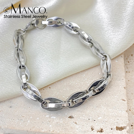 eManco Herren Retro Lippenkette Armband Wasserdicht Edelstahl Link Armreif Rock Punk Schmuck Factory Outlet