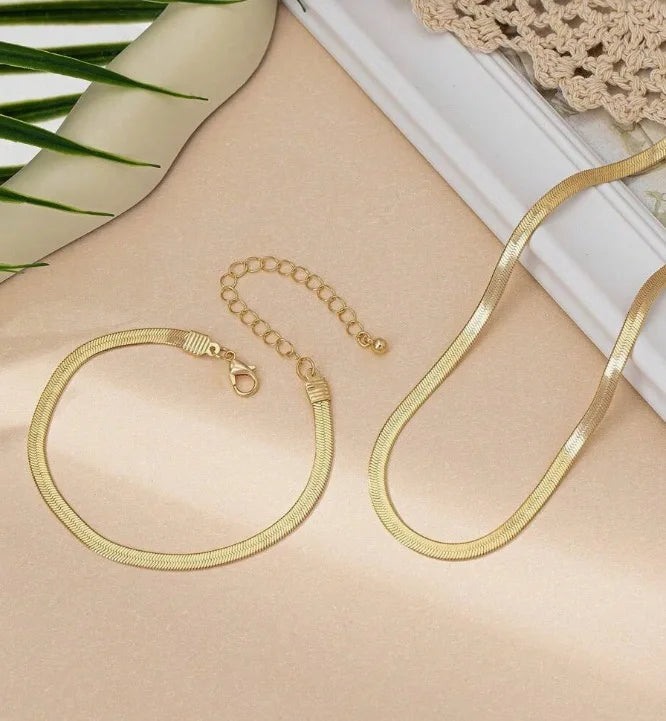 Joy Espero Mujer Goldene Edelstahl Schlangenknochen Kette Halskette Hip Hop Chic Frauen Einfachen Stil Halskette Armband Sets Schmuck Mohamed