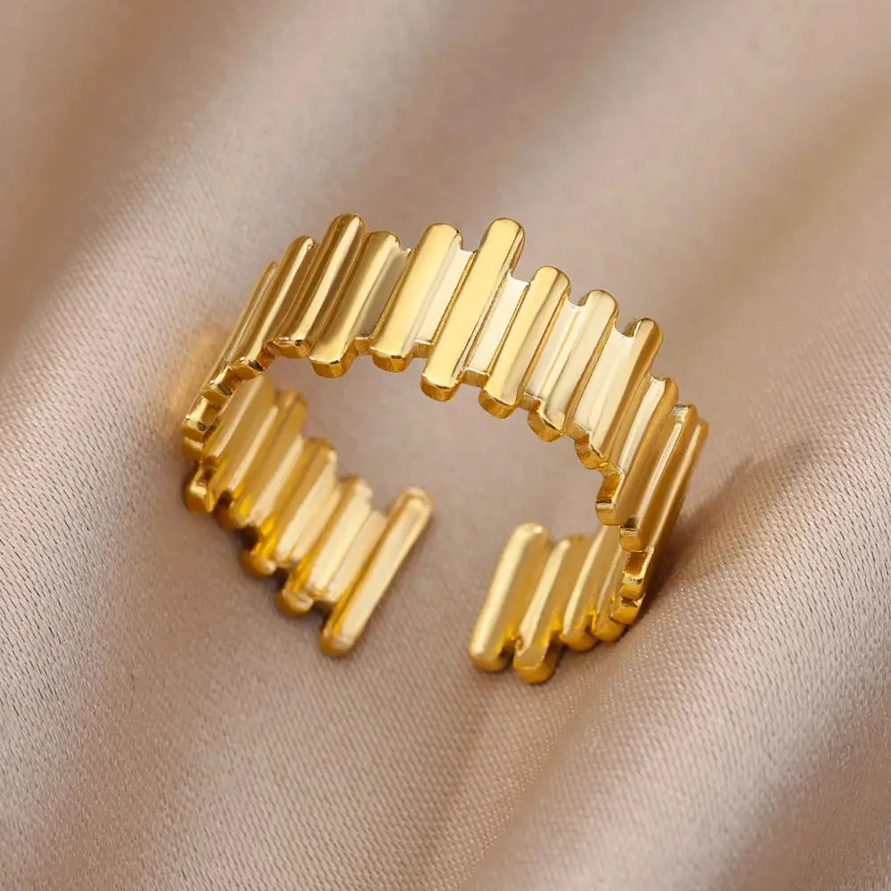 Edelstahl Ringe Für Frauen Männer Gold Farbe Hohl Weit Offenen Ring Weiblich Männlich Mode Hochzeit Party Finger Schmuck Geschenk 2024