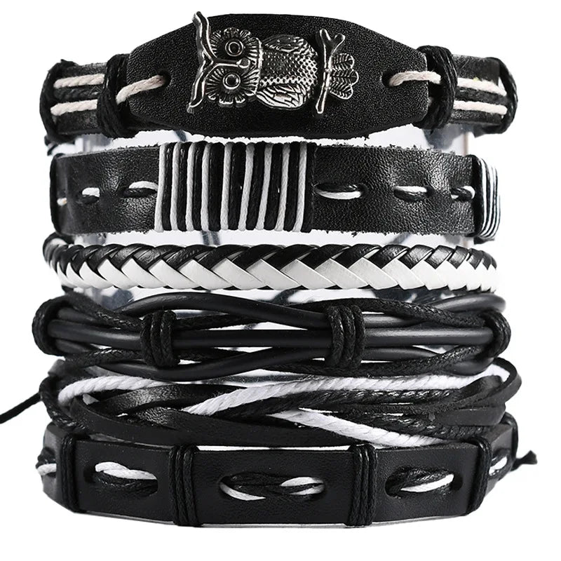 Mode Armband Viking Armband für Männer Hand Armbänder gewebt Schädel Hand Schmuck verstellbare Leder Set Viking Mann Armband