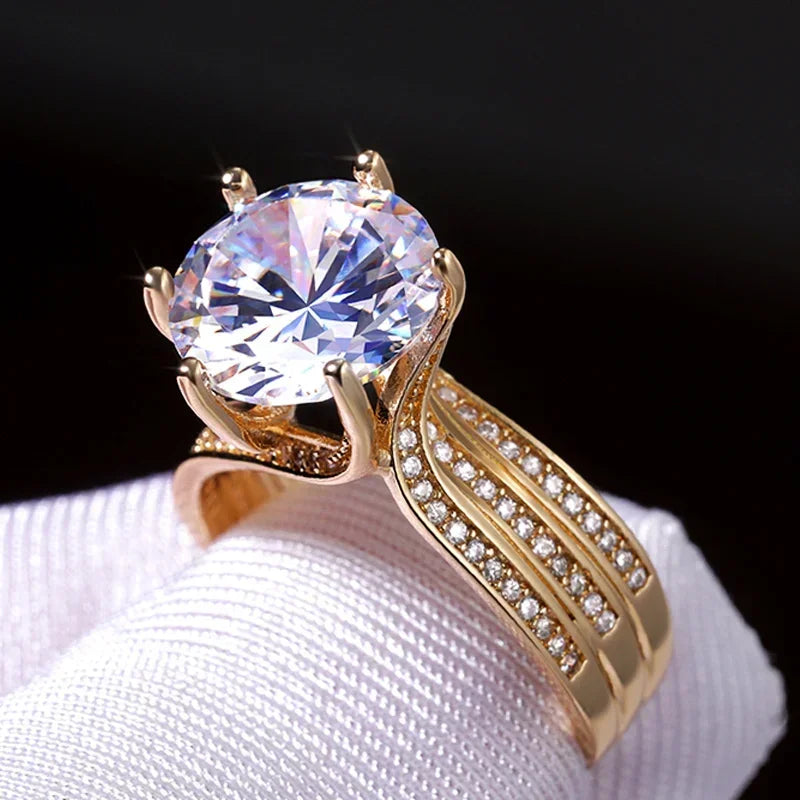 Wunderschöne Solitär-Zirkonia-Brauthochzeitsringe in Goldfarbe, Verlobungsfeier, brillanter Damenschmuck, Anillos De Mujer Alem