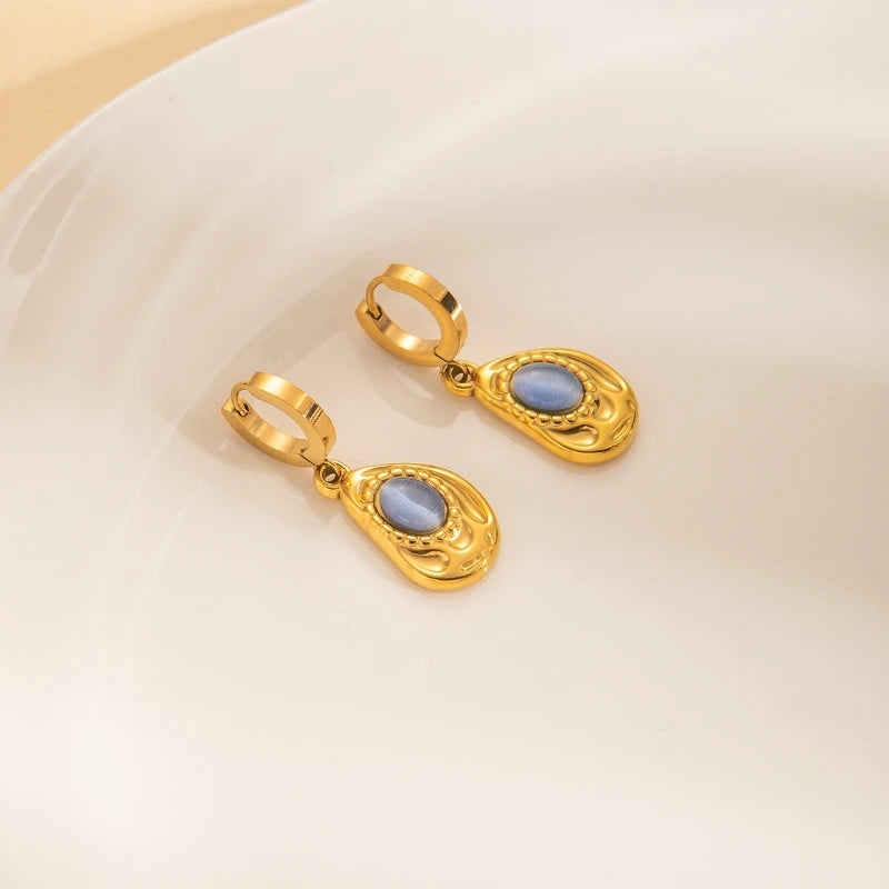 Uorich Vintage Mode Edelstahl vergoldet 18k eingelegte farbige Opal Halskette Ohrringe für Frauen Schmuck Set Party Geschenk