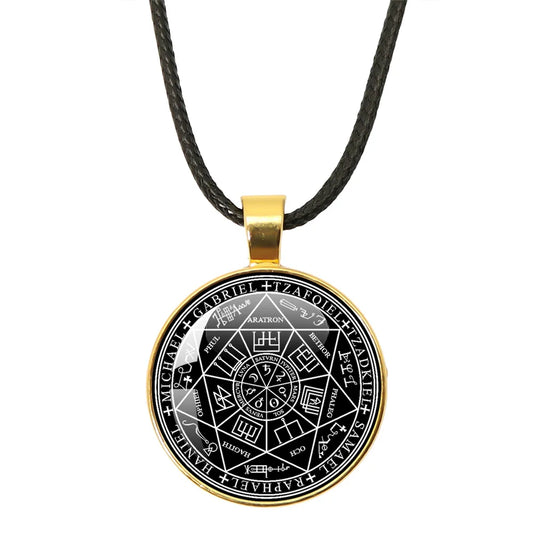 Siegel der sieben Erzengel Medaille Leder Seil Halskette Michael Raziel Uriel Gabriel Anhänger Rune Halskette Schutz Amulett Geschenke