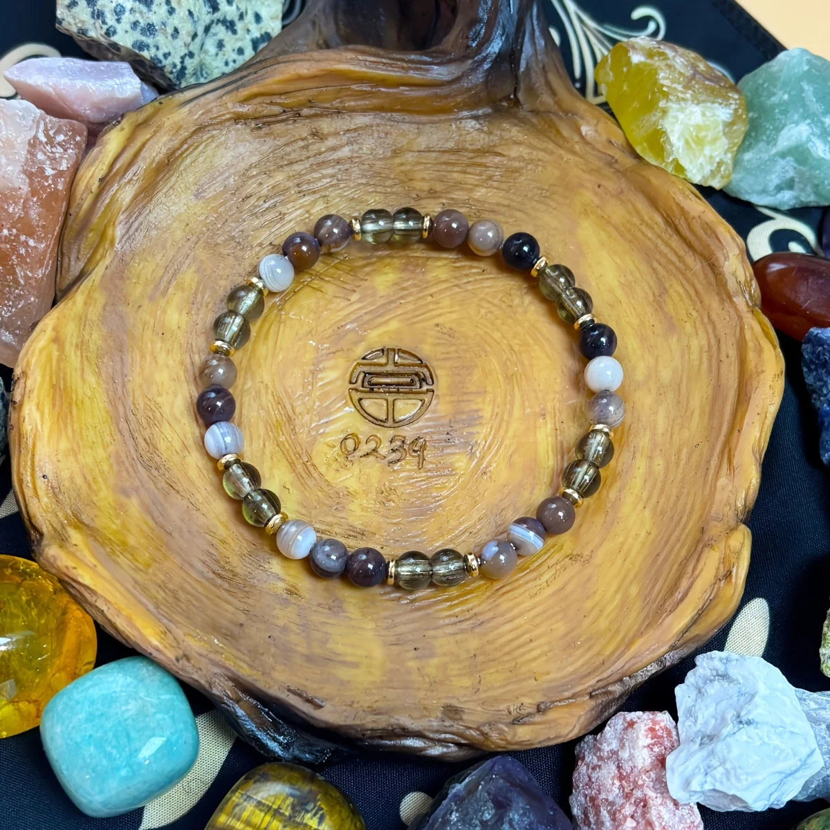 1 Stück/Überdenkungsarmband aus Botswana-Achat und Rauchquarz, handgefertigter Schmuck für Männer und Frauen, Weisheits- und Stärkeschmuck