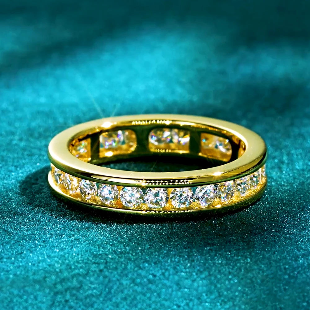 Anziw 2,5 mm Full Eternity Band Moissanit Ring aus echtem 925er Silber für Damen, trendige Hochzeit, Verlobung, Fingerringe, GRA-zertifiziert