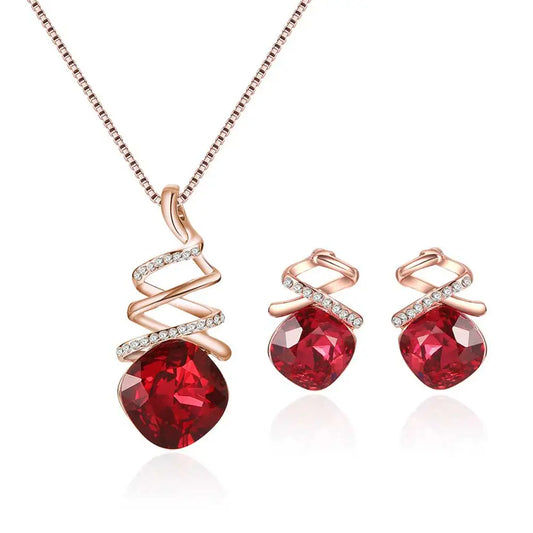 1 Satz Halsband-Halsketten-Ohrring-Set, rot, baumelnd, Strass, Damenschmuck, Modeaccessoires, Geschenk, stilvolles Design, hochwertiges Material