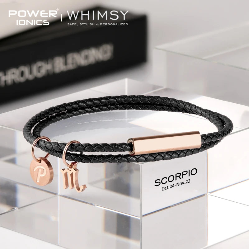 Power Ionics Launen 12 Zodiacs Serie Männer Frauen Echt leder Wrap Charm Armband Geburtstags tag Geschenke kostenlose benutzer definierte Gravur