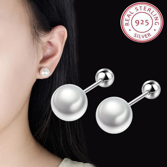 925 Sterling Silber 6 mm/8 mm/10 mm/12 mm Süßwasser-Zuchtperle Knopf Kugel Ohrstecker für Frauen als beste Geschenke Jewerly E007