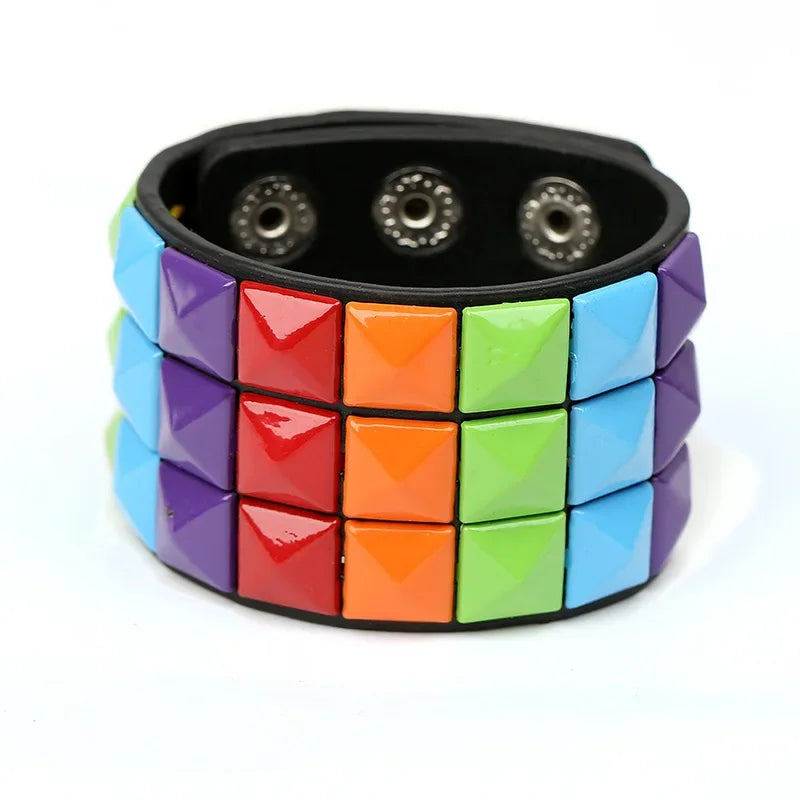 Mode 9 Farben Doppel Gürtel Leder Handgelenk Freundschaft Große Breite Armband Für Männlich Weiblich Schnalle Vintage Punk Schmuck
