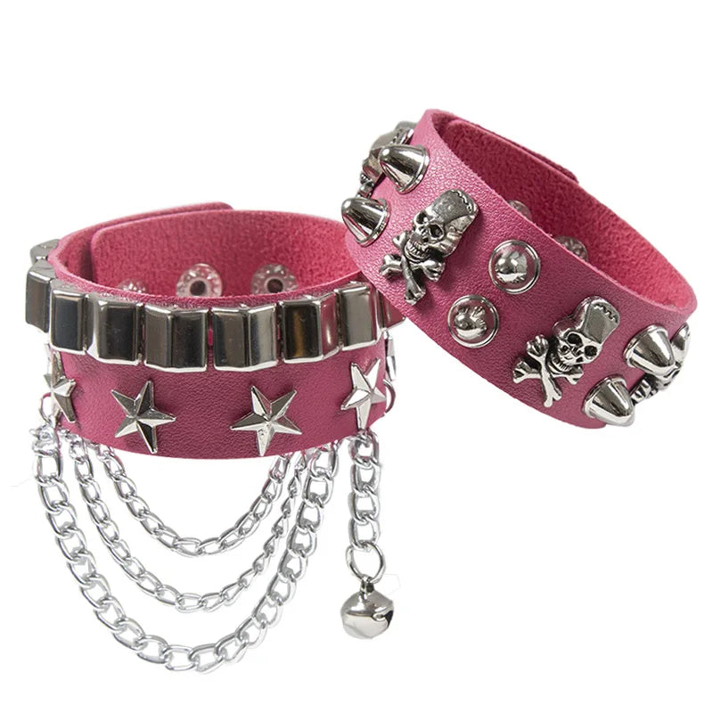 2024 neue PU Leder Armband Punk Armband Einstellbare Schädel Goth Manschette Armband Gothic Niet Schnalle Armband für Männer Frauen