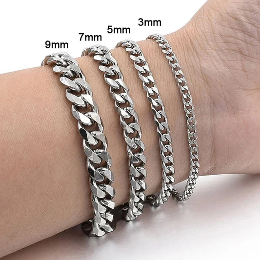 Neue Trendy Kubanische Kette Männer Armband Klassische Edelstahl 3/5/7/9mm Breite kette Armband Für Männer Frauen Schmuck Geschenk