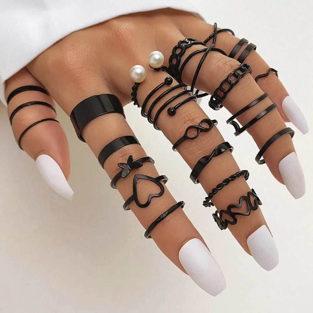 10 Stück Ringe Anzug für Frauen Goldfarbe Kettenblatt Set Bohemian Style Münze Schlange Mond Stern Party Trend Geschenk Schmuck