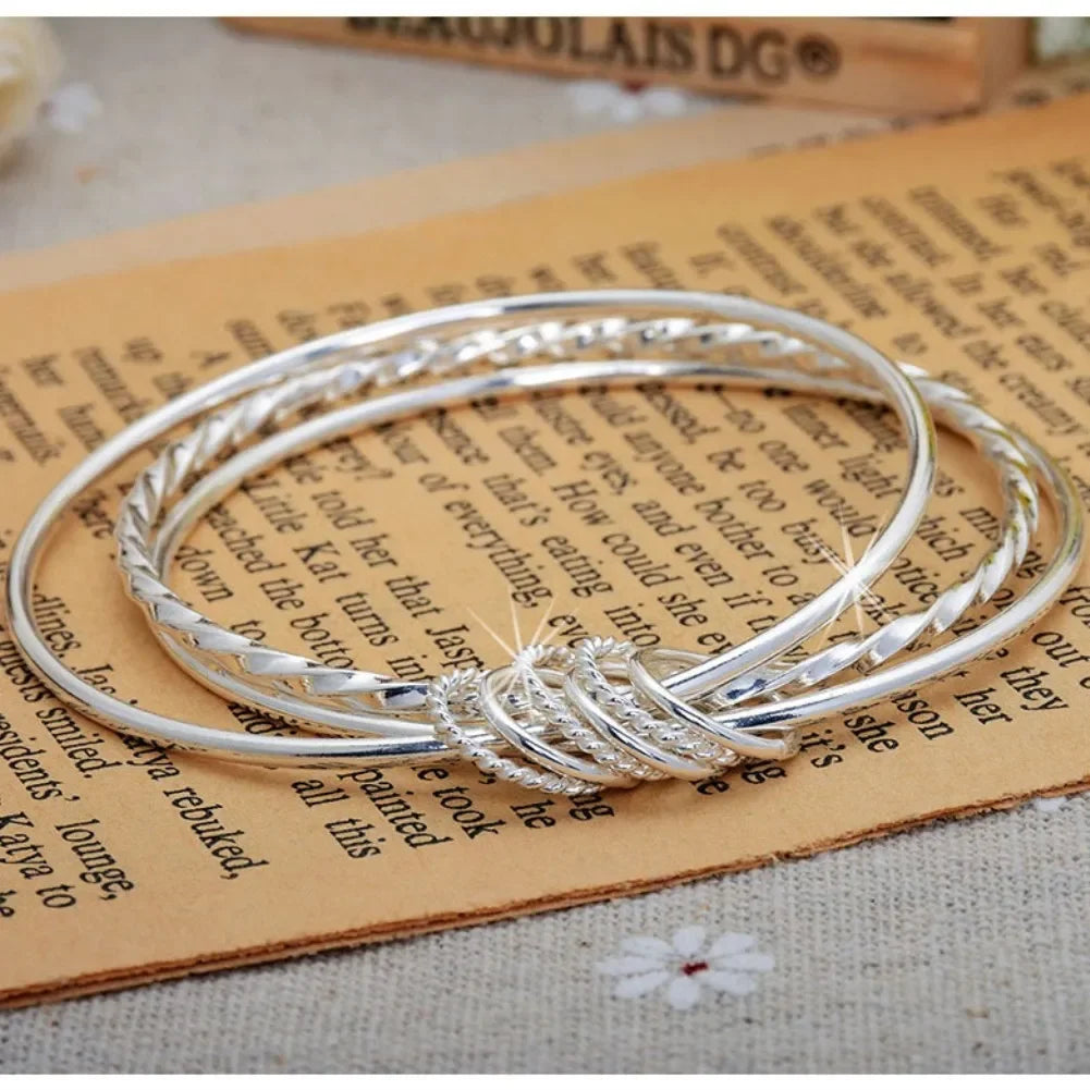 Heißer neuer feiner Armreif mit drei Kreisen aus 925er-Sterlingsilber, Manschettenarmbänder für Frauen, Mode, Party, Hochzeit, Schmuck, Weihnachtsgeschenke