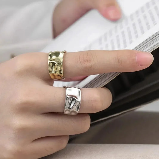 Mode Silber Farbe Unregelmäßige Öffnung Ring Für Frauen Männer Geometrische Breite Punk Ringe Einzigartige Design Finger Schmuck Für Party