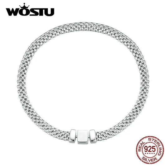 WOSTU Original 925 Sterling Silber Klassische Gestrickte Armband Armreif Für Frauen Luxus Jahrestag Party Schmuck Geschenk FNB124