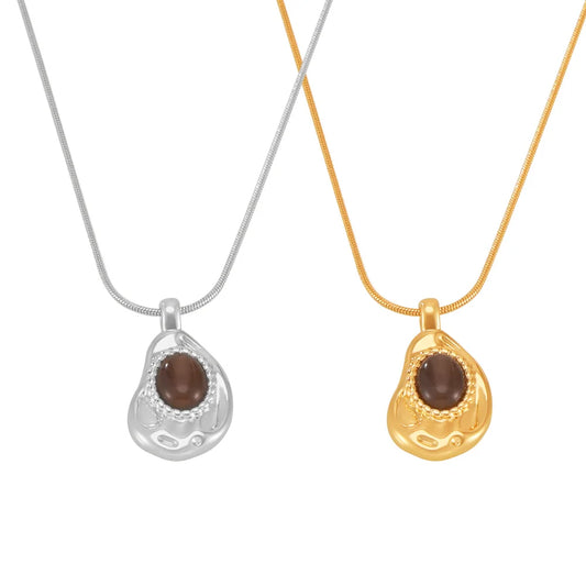Kupfer Anhänger Edelstahl dünne Schlangen kette Halsketten für Frauen Männer braun Tigerauge Hals Halsreif Hip Hop Unisex Schmuck