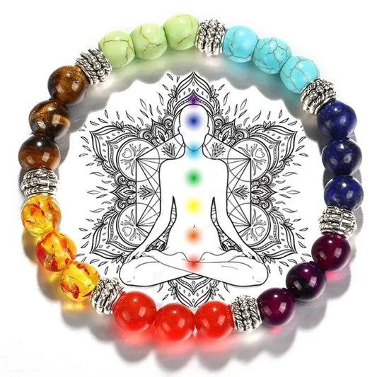 Klassisches 7-Reiki-Heil-Chakra-Perlen-Armband, Naturstein, geflochten, Yoga, Balance, Energieperlen, vulkanisches Armband für Männer und Frauen