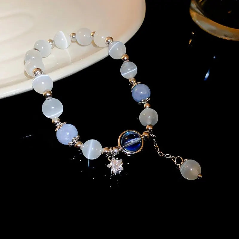 Blau Lila Farbe Opal Stein Armband Für Frauen Mädchen Glänzende Kristall Armbänder Mond Sterne Anhänger Armreifen Armband Schmuck