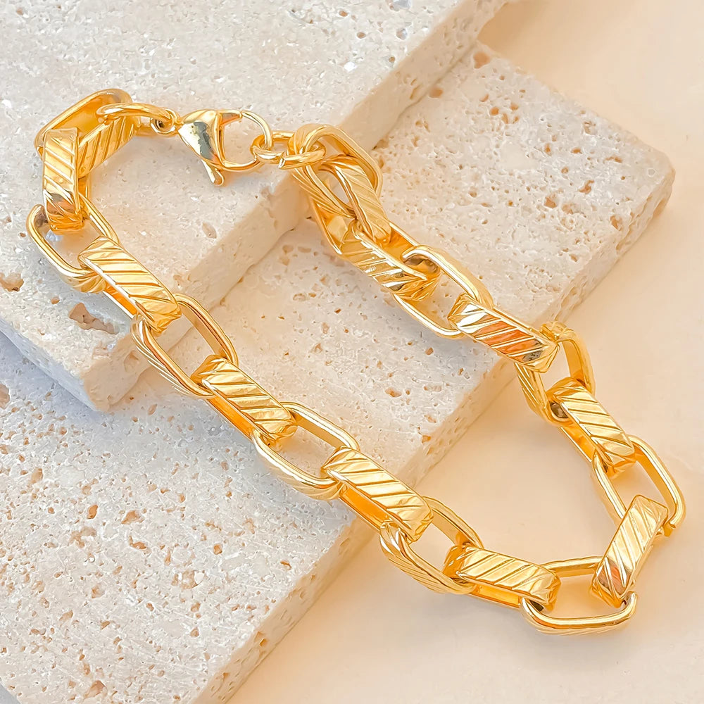 eManco Edelstahl-Metall-Armreif für Herren, modisch, vergoldet, Handgelenkkette, wasserdicht, Schmuck, Geschenk, 48-Stunden-Versand