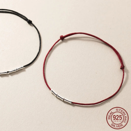 25cm Glück 925 Silber Seil Armbänder Frauen Silber Bambus Joint Tube Design rote Faden linie Schnur Armbänder für Frauen Mädchen