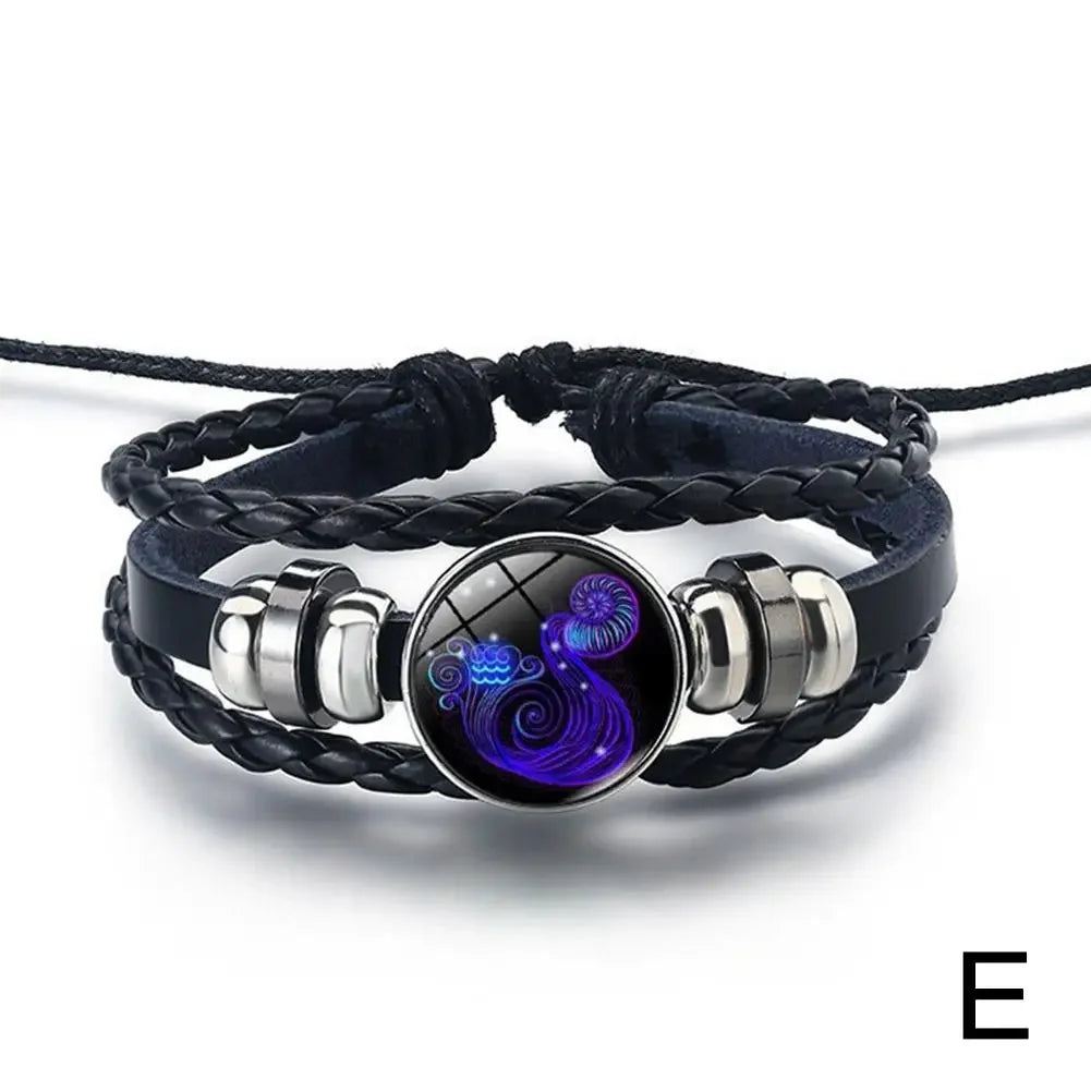 12 Sternbild Edelstein Leder Armband Männer Frauen Glas Armband Paar Leder mehr schicht ige Webart Geburtstags geschenk Armreif Edelstein