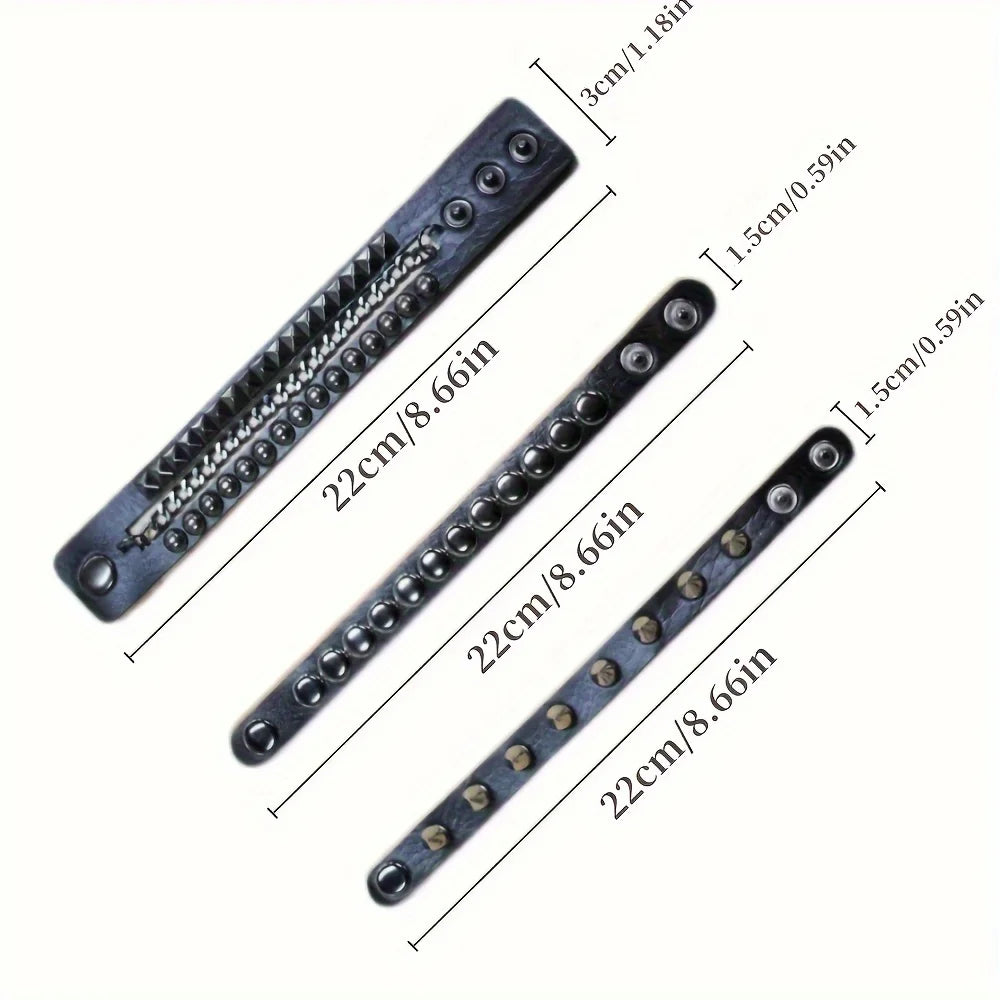 Vintage Lederarmbänder Punk Row Cuspidal Spikes Nieten Ohrstecker Breite Manschette PU Leder Punk Gothic Rock Unisex Goth Accessoires