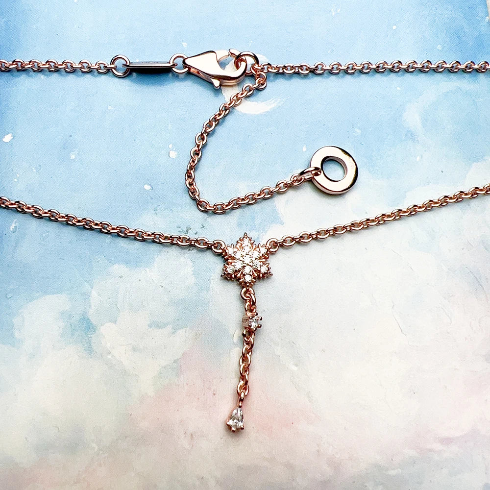 Schneeflocken-Halskette und Ohrring-Schmuckset für den Winter, brandneues 925er-Sterlingsilber, romantisches Geschenk für Frauen