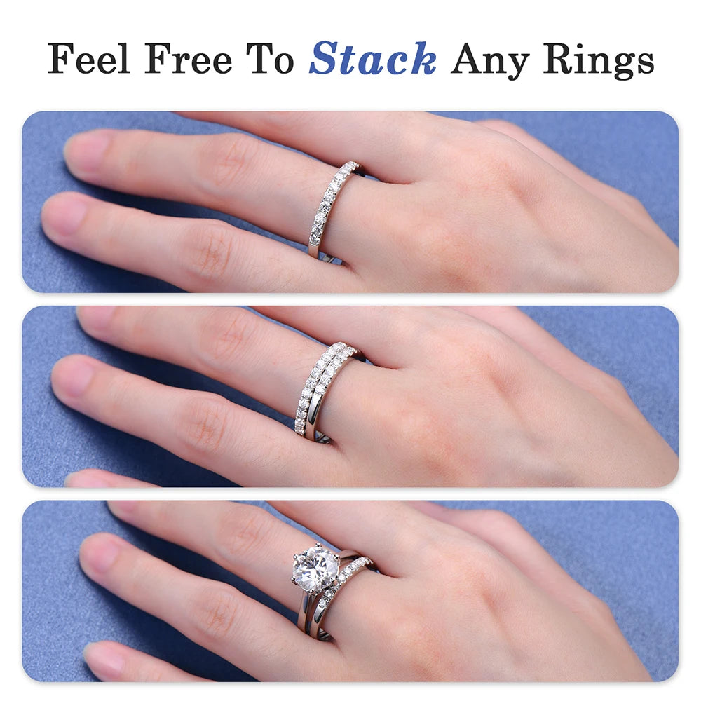 OXTAO Half Eternity Moissanit Brautring Echt 100 % 925 Sterling Silber Luxus Weibliche Ringe Ehering Schmuck GRA Zertifiziert