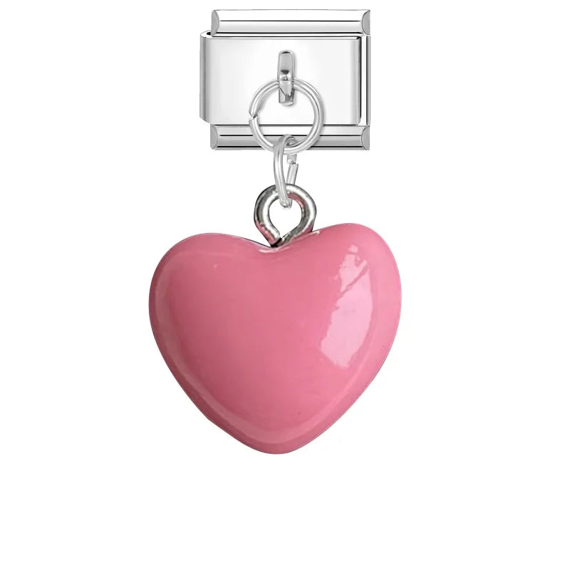 Lila Rosa Blau Schleife Knoten Herz Muschel Muschel Anhänger Italienischer Charm Link Fit 9MM Armband Edelstahl Männer Frauen DIY Herstellung