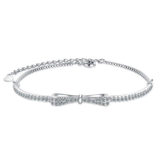 Armband aus 925er-Sterlingsilber mit Schleife, Mikro-Inlay-Zirkon-Armband, französisches, elegantes Mode-Damen-Armband, Schmuck
