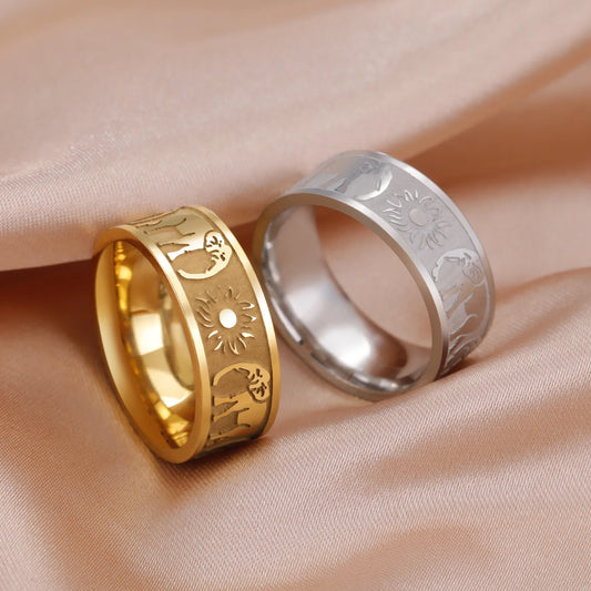 Jeshayuan Elefant Sonnen ringe für Frau Hinduismus Glück Amulett Edelstahl Paar Ring Tier liebhaber Party Schmuck Geschenk