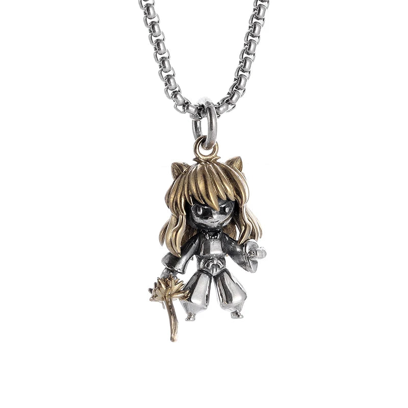 Versilberte Anime Mecha Schönes Mädchen Mädchen Anhänger Halskette Männer und Frauen Hip-Hop Rock Punk Trendy Schmuck Geschenk